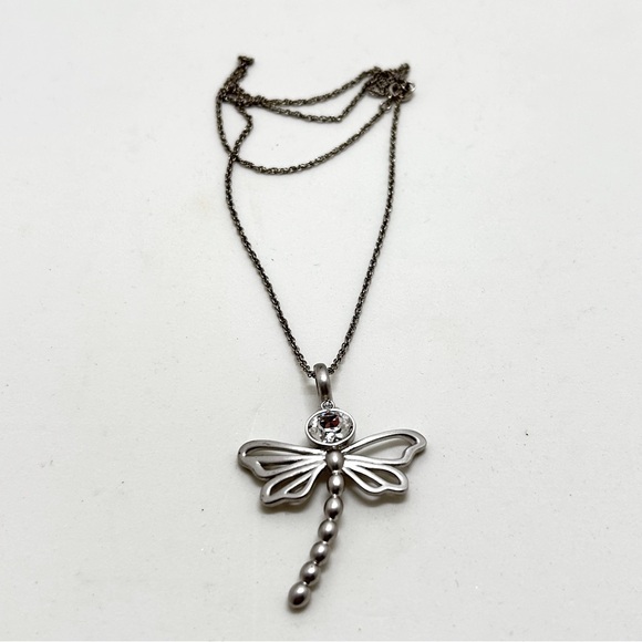 Brushed Silver And Crystal Dragonfly Necklace, Unknown Hallmark - Picture 2 of 7